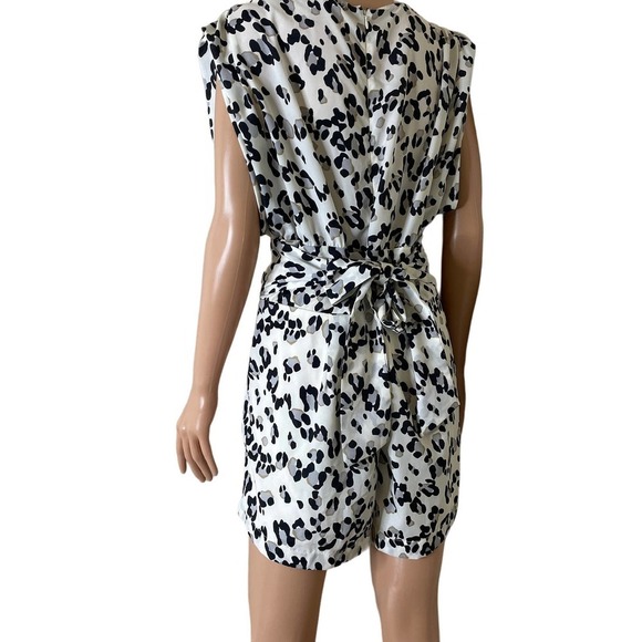 Bebe Romper jumpsuit cross over wrap animal print gray/black back zip SZ LG - Picture 3 of 11